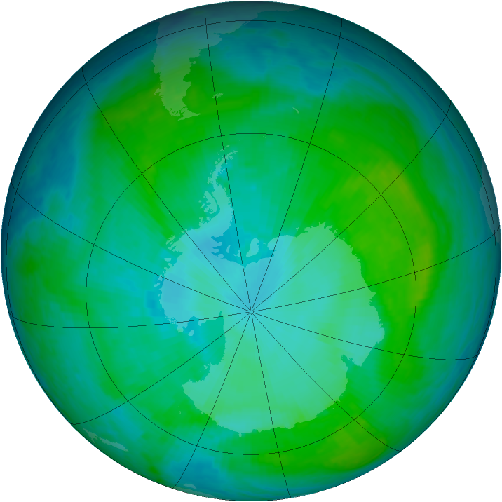 Antarctic ozone map for 08 January 2001